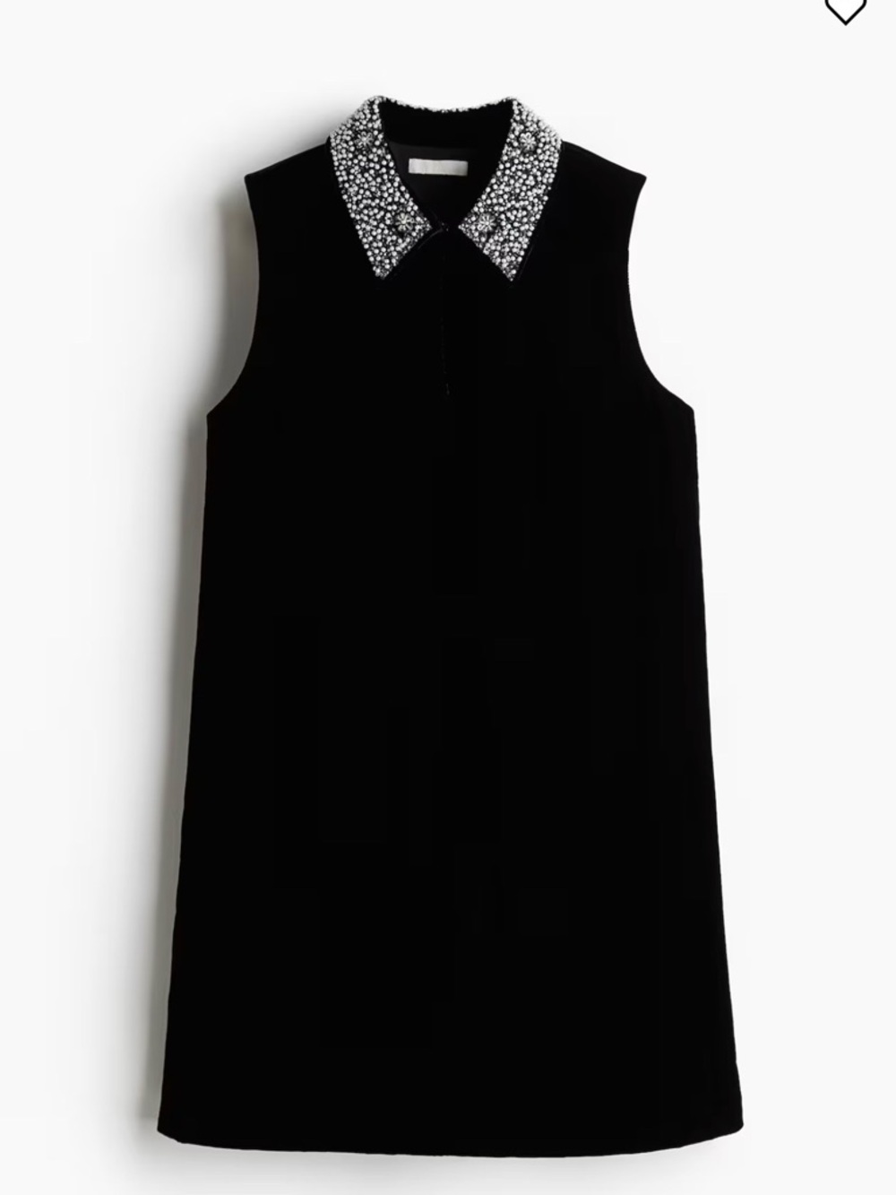 H&M Black Sleeveless Mini Dress with Embellished White Collar
